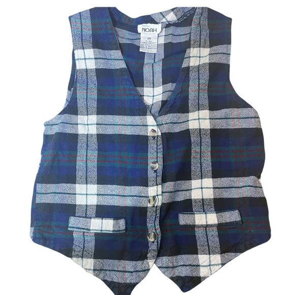 Vintage Mister Noah Plaid Flannel Sweater Vest Blue Green Women's Size Medium - Picture 1 of 5
